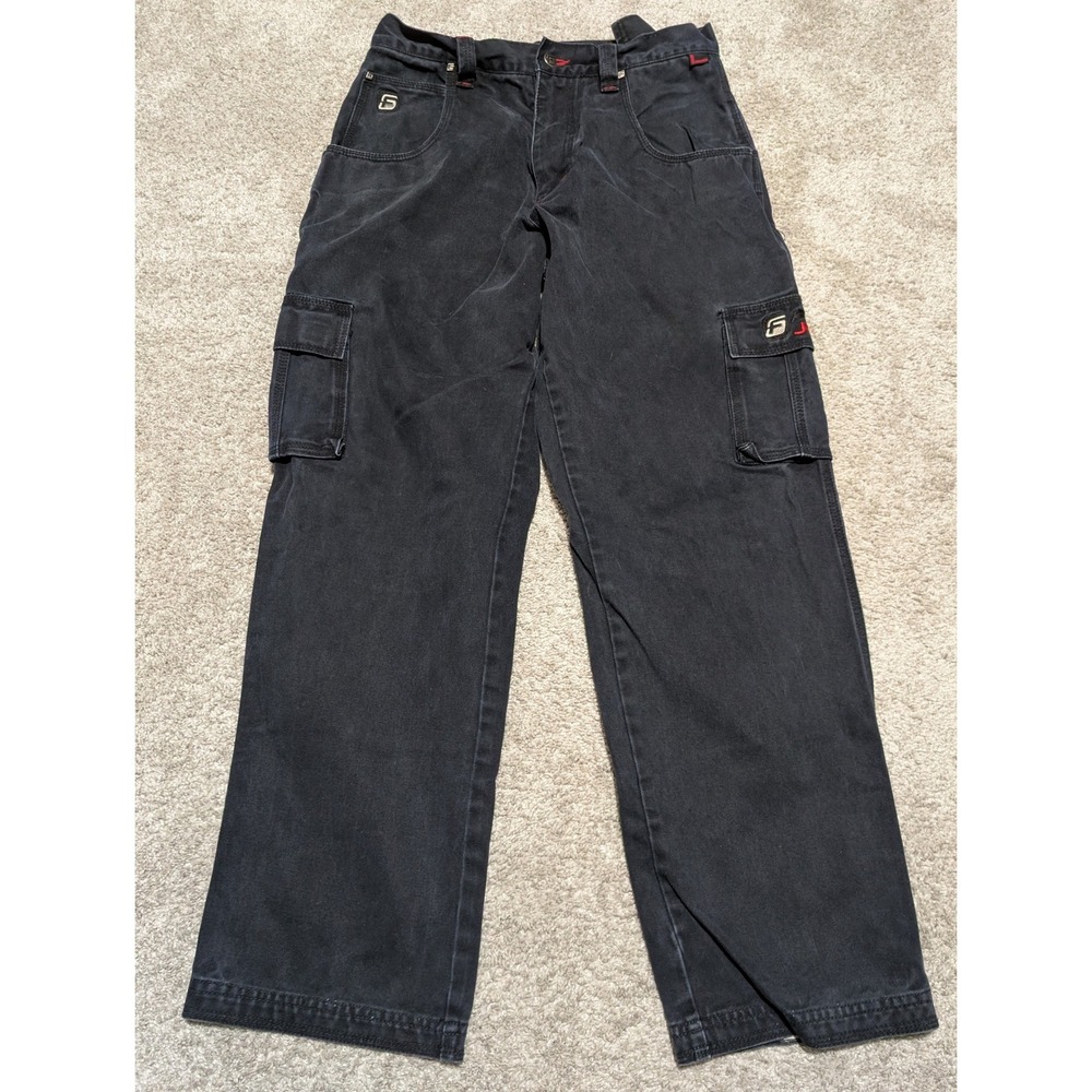 FUBU Cargo Jeans Mens 32 Black The Collection Wide Leg Baggy Vintage‎ 90s